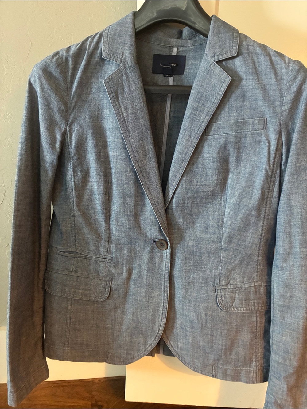 Land’s End Heathered Chambray Blazer in Dusty Blue
